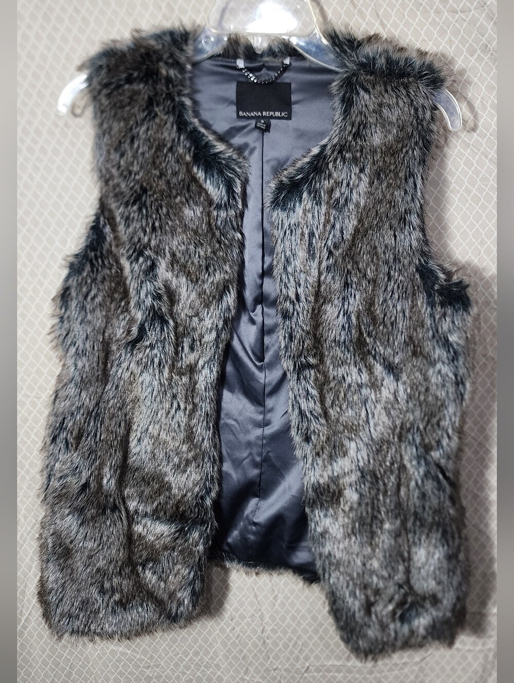 Banana Republic Faux Fur Frosted Gray & Brown Open Front Vest Women's Small